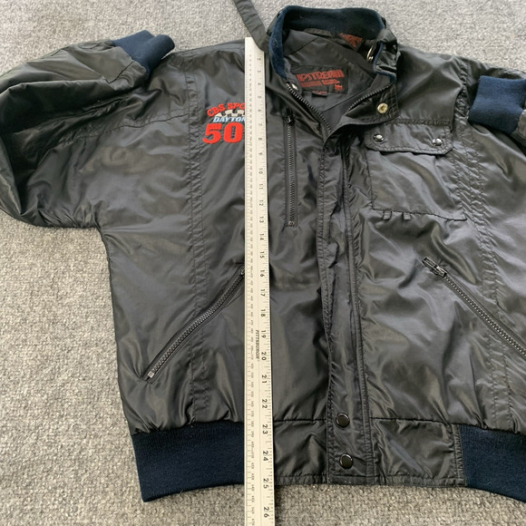 VTG 80s CBS Sports Daytona Upstream Racing Division Black Bomber Jacket Medium - Picture 11 of 15